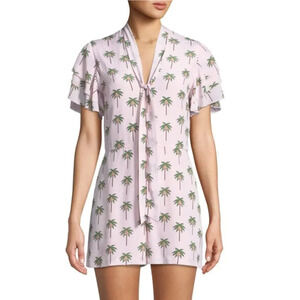 Alice & Olivia - “Macall” Short-Sleeve, Palm-Tree Print Romper - Size 0, Pink